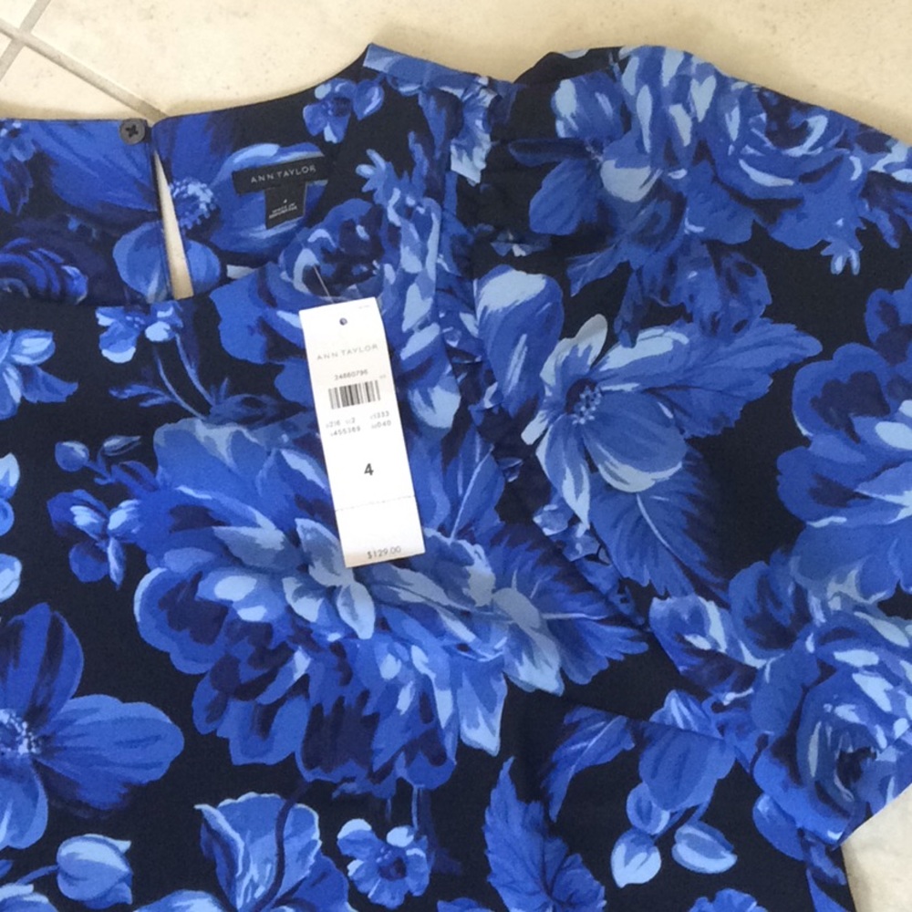 ANN TAYLOR FLORAL TOILE FLARE SLEEVE SHIFT DRESS - Picture 4 of 8